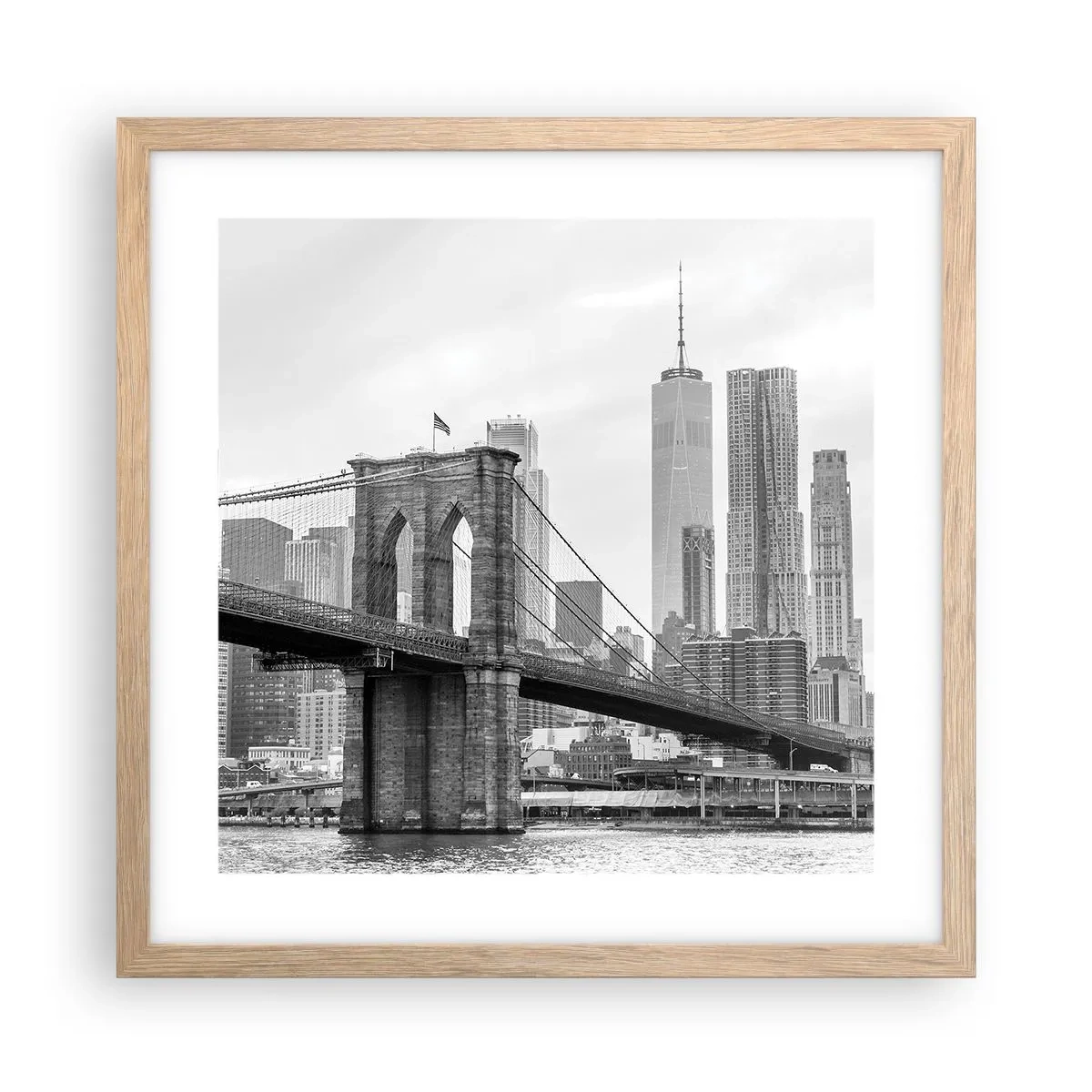 Plakat i ramme af lyst egetræ - New York stemning - 40x40 cm