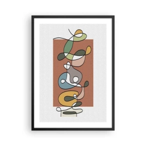 Plakat i sort ramme - Abstrakt geometrisk komposition med organiske linjer - 50x70cm - Abstraktion: et farverigt virvar - Moderne vægdekoration til stue og soveværelse ARTTOR