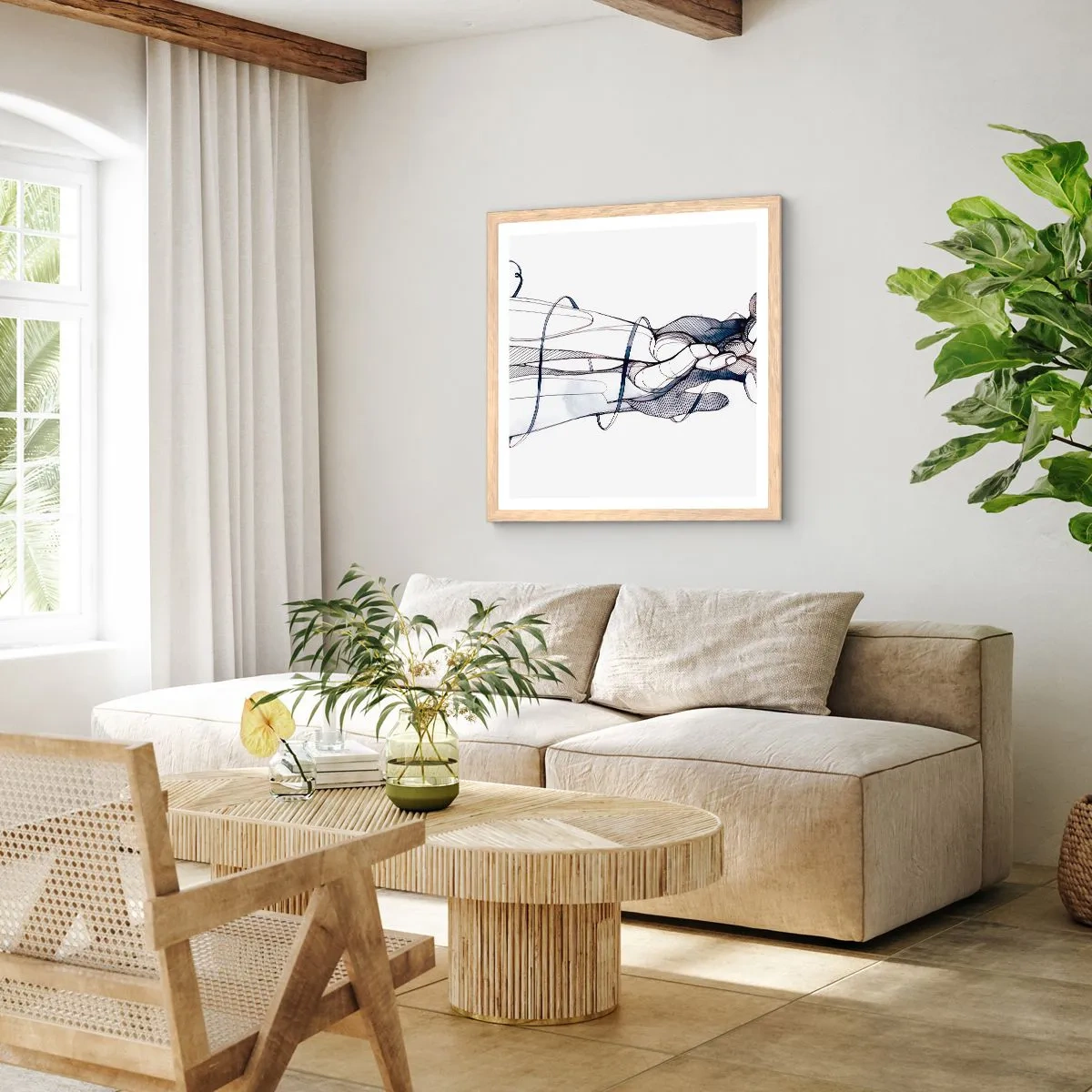 Plakat i ramme af lyst egetræ - En undersøgelse af berøring - 60x60 cm