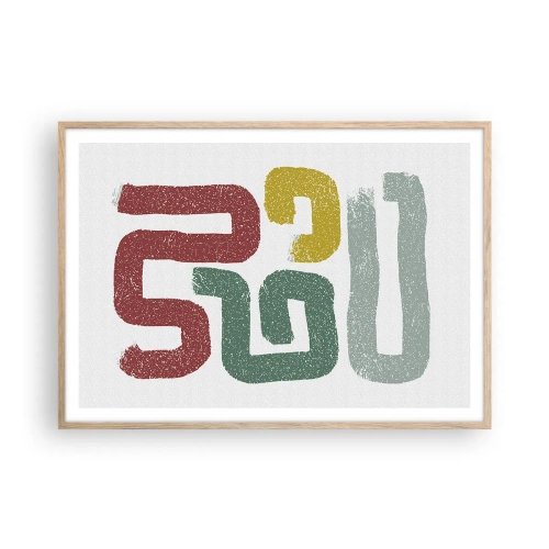 Plakat i ramme af lyst egetræ - På et ukendt sprog - 100x70 cm