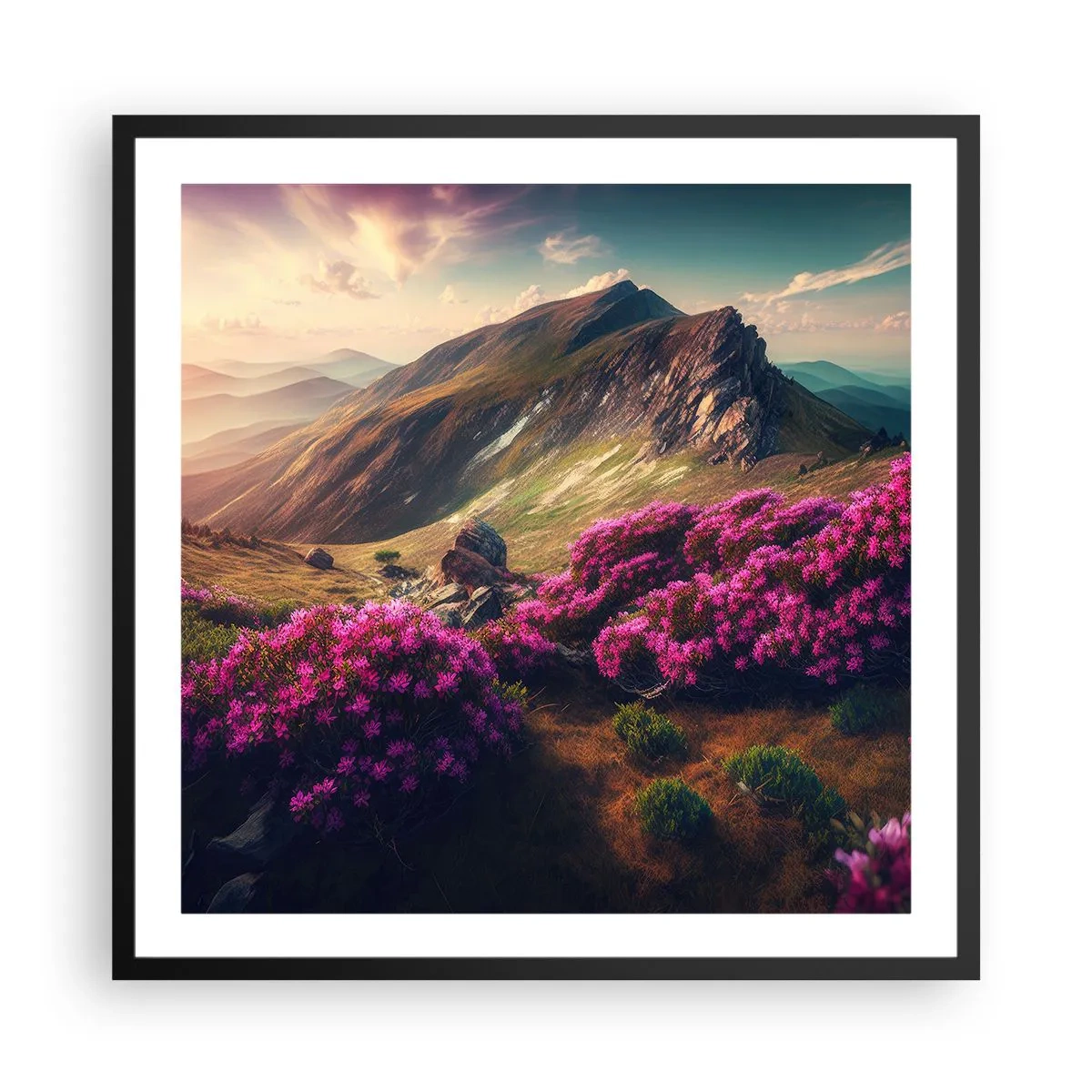 Plakat i sort ramme - Sommer i bjergene - 60x60 cm
