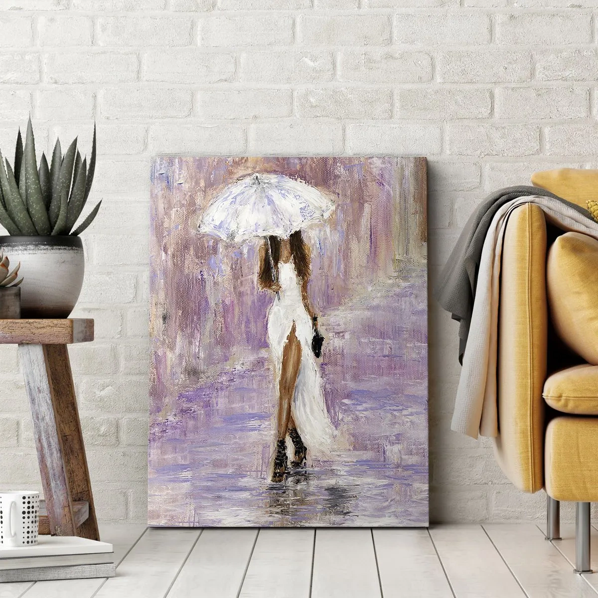 Lærredstryk - Billede på lærred - I den syrenrøde regn - 45x80 cm