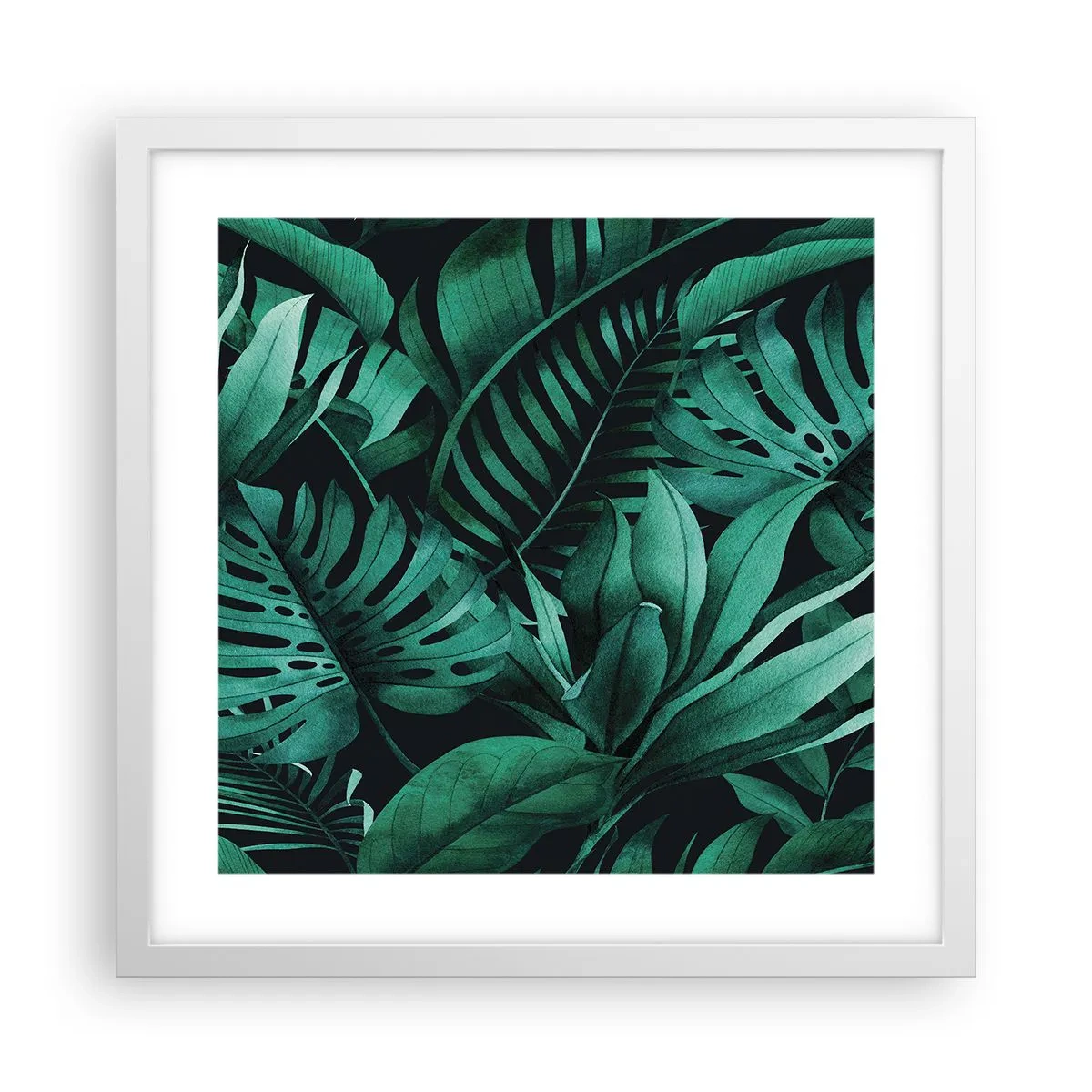 Plakat i hvid ramme - Dyb tropisk grøn - 40x40 cm