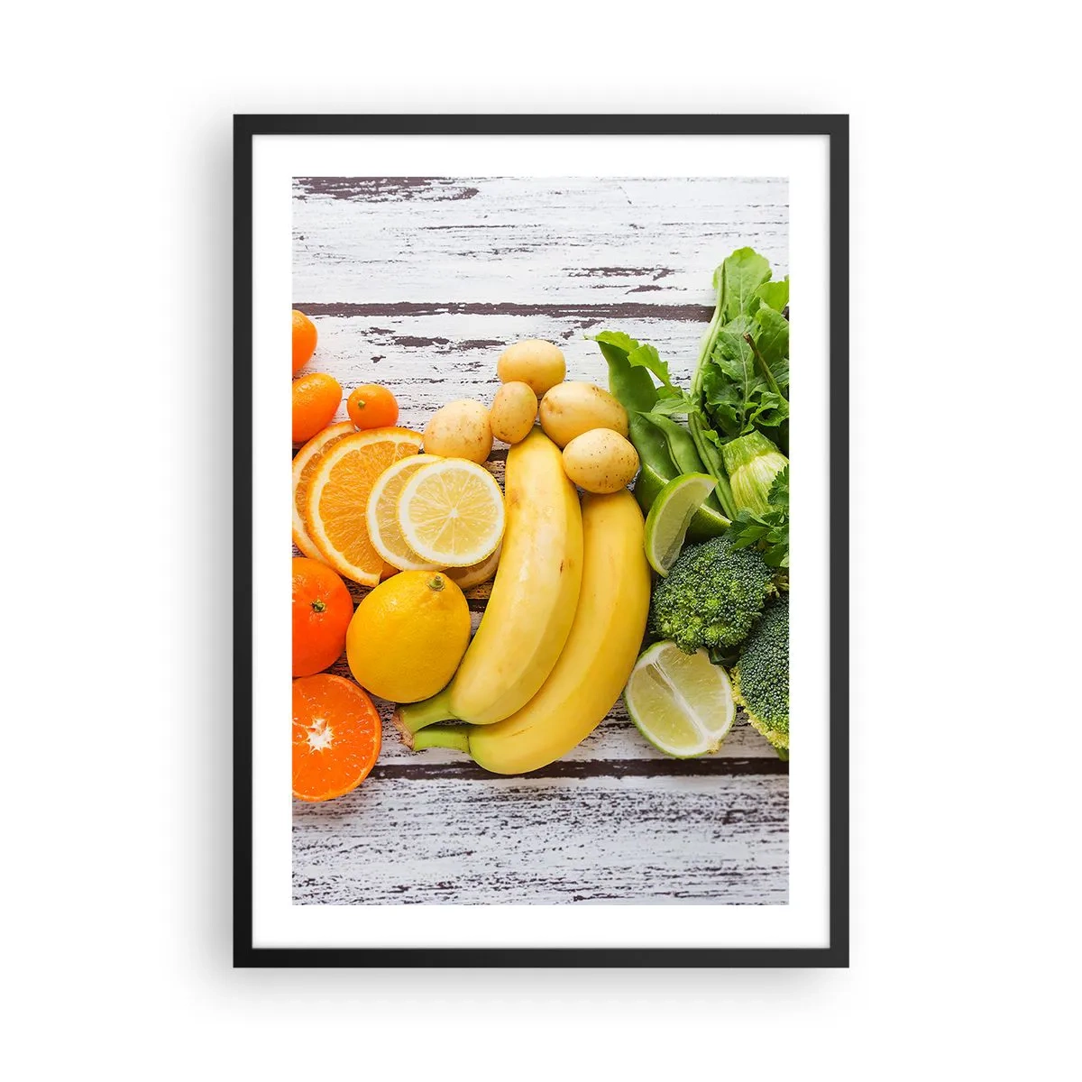 Plakat i sort ramme - Frugt og grøntsager på en rustik baggrund - 50x70cm - Er det ikke nok? - Moderne vægdekoration til stue og soveværelse ARTTOR