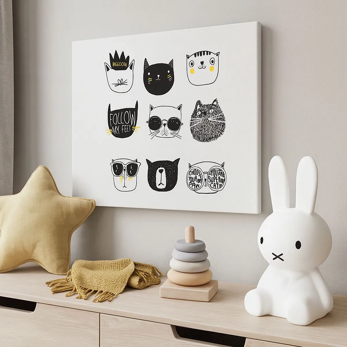 Lærredstryk - Billede på lærred - Stilfulde katteillustrationer i minimalistisk stil - 70x50cm - Alle andre - Moderne vægdekoration til stue og soveværelse ARTTOR