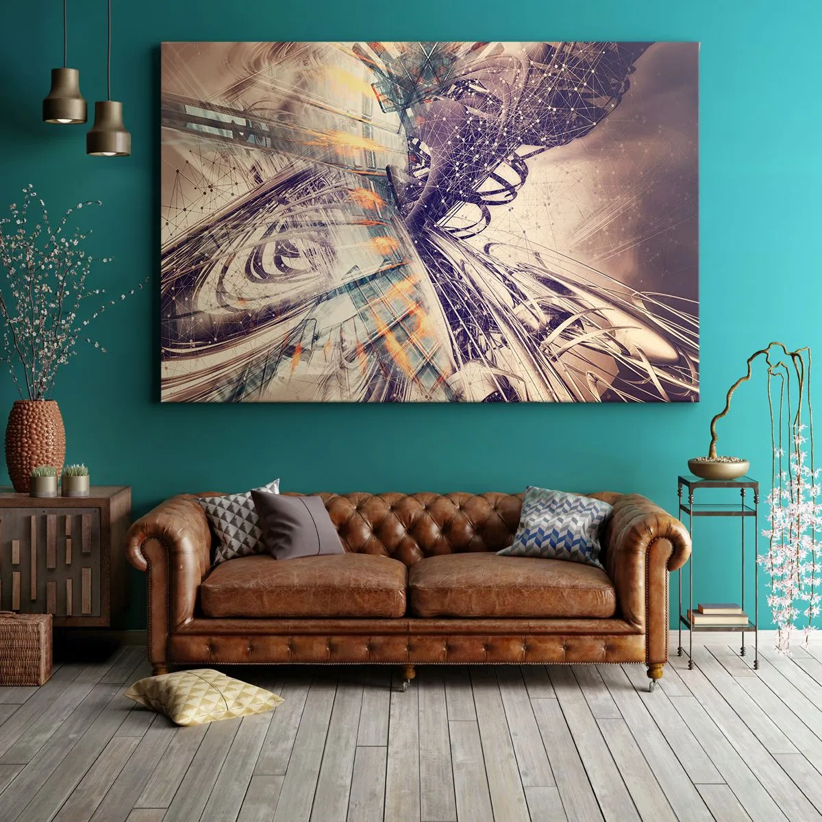 Lærredstryk - Billede på lærred - Dynamisk abstraktion i beige og lilla nuancer - 70x50cm - I stor hast - Moderne vægdekoration til stue og soveværelse ARTTOR