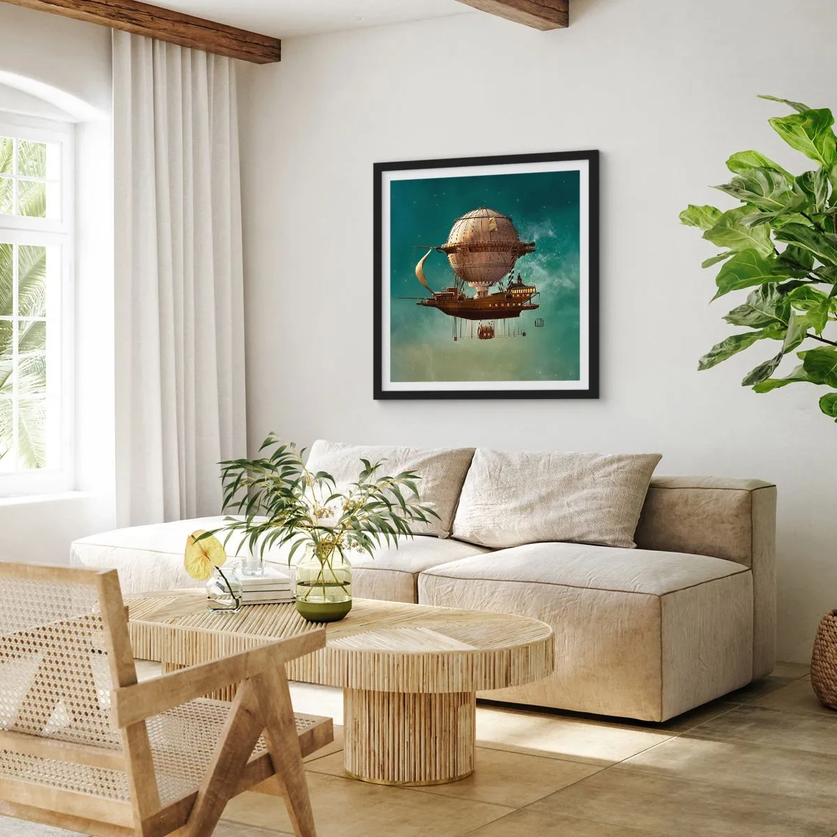 Plakat i sort ramme - Jules Verne hilser - 30x30 cm