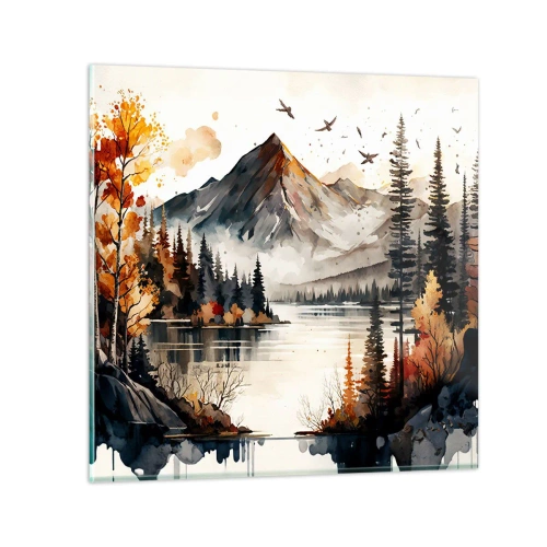 Billede på glas - Gyldent efterår i bjergene - 70x70 cm