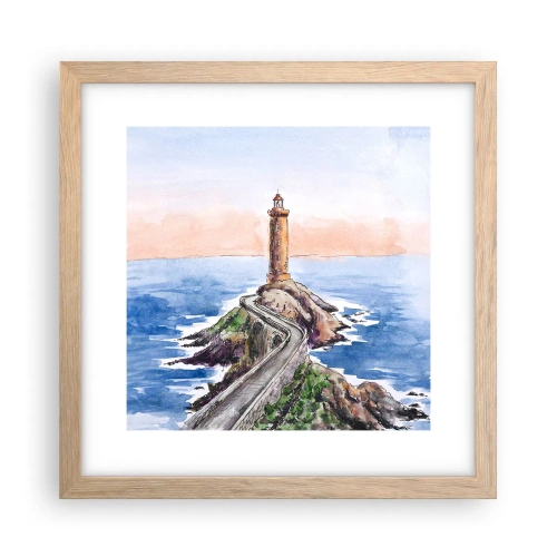 Plakat i ramme af lyst egetræ - Med front mod havet - 30x30 cm