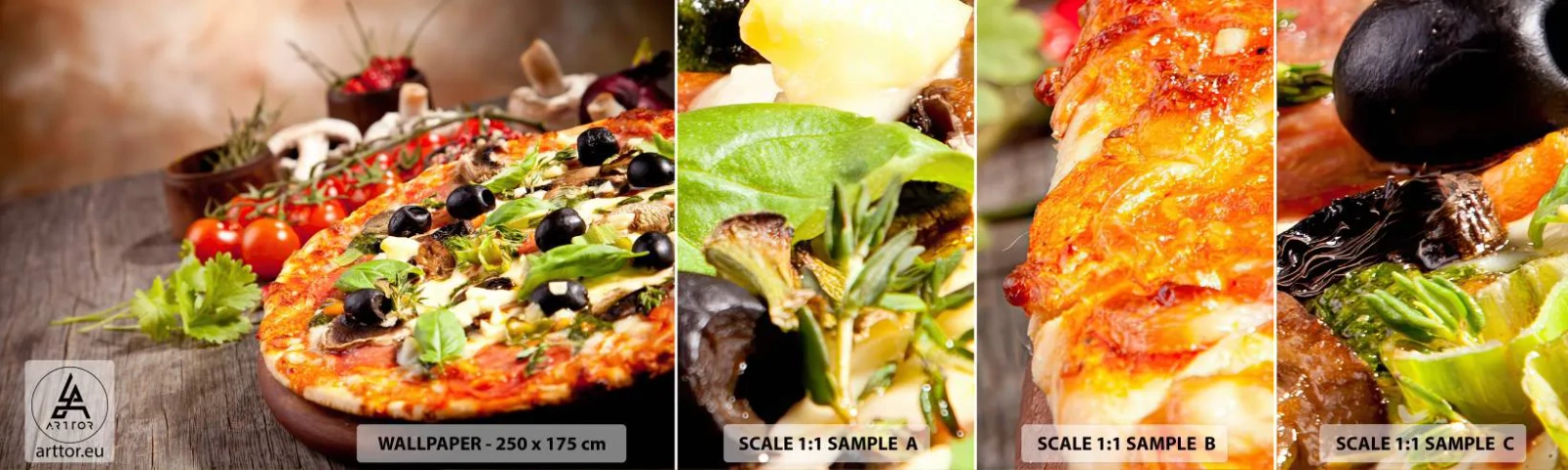 Prøve Fototapet Selvklæbende Deluxe Sticker - Af tellurholdige bestanddele - Gastronomi, Pizza, Italien - 100x30 cm