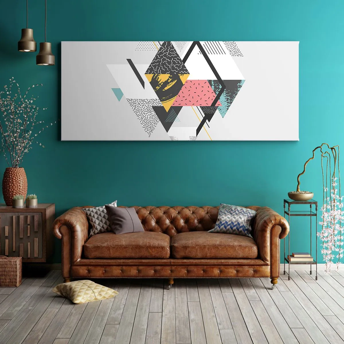 Lærredstryk - Billede på lærred - Variation af trekanter og rhomber - 100x40 cm