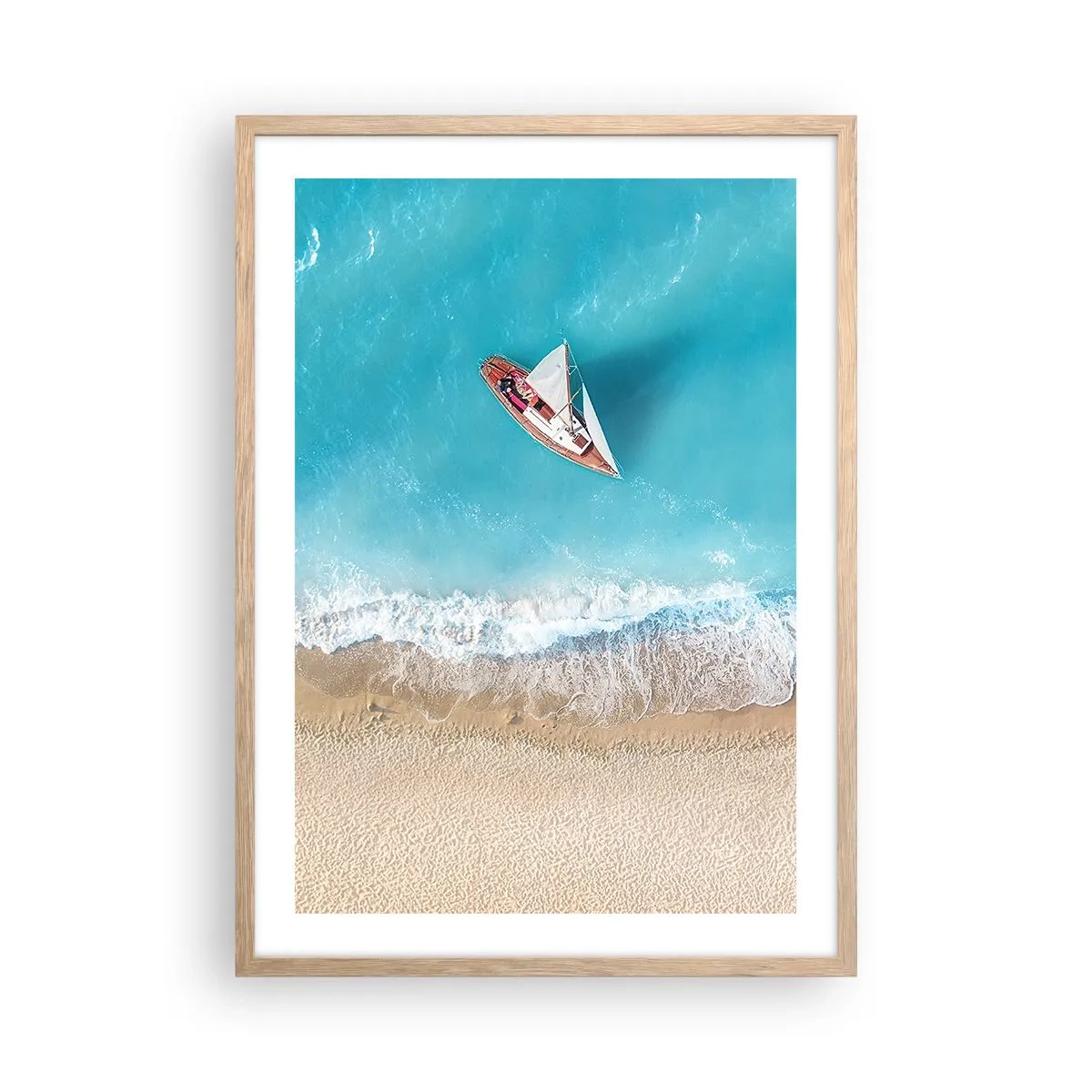 Plakat i ramme af lyst egetræ - På grænsen mellem blå og guld - 50x70 cm