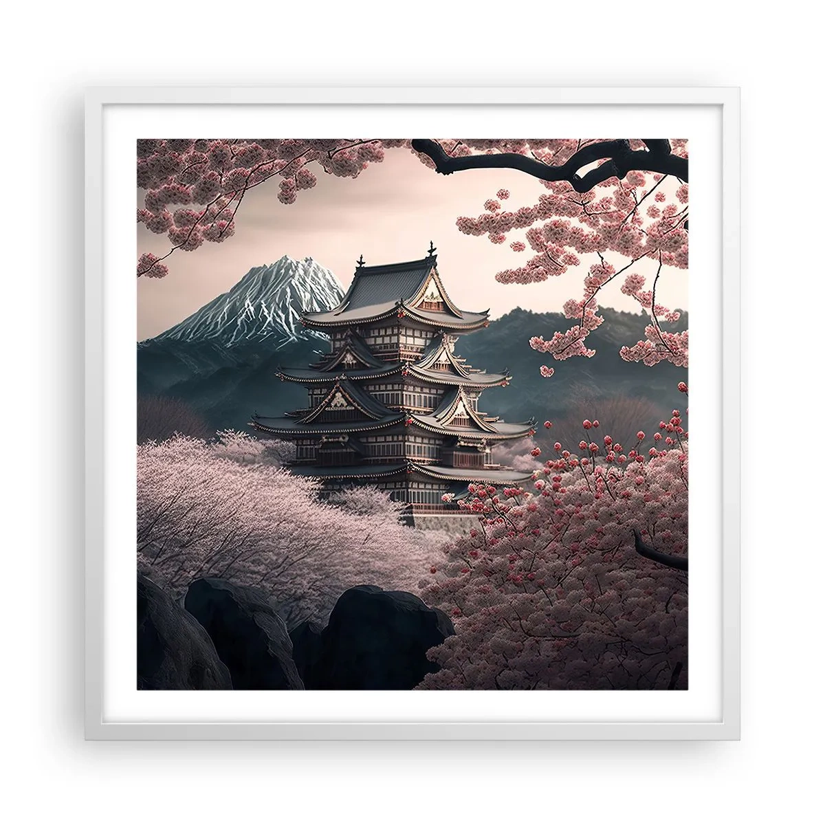 Plakat i hvid ramme - Kirsebærblomsternes land - 60x60 cm