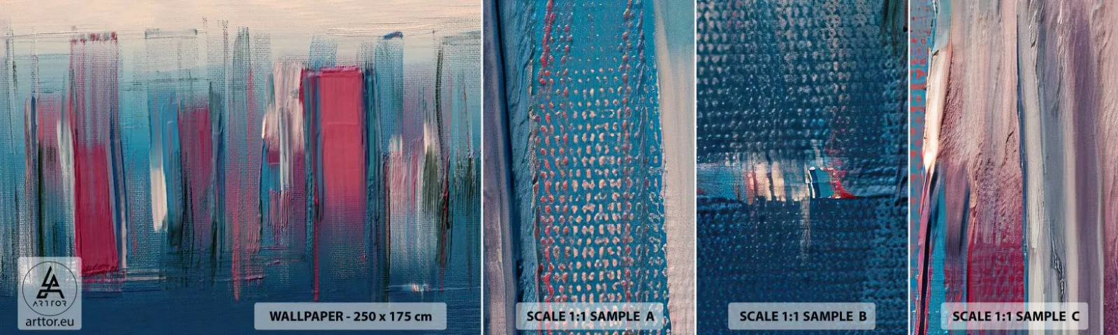 Prøve Fototapet Selvklæbende Deluxe Sticker - Lodret komposition i blåt og rødt - Stykke, Abstraktion, Maling - 100x30 cm