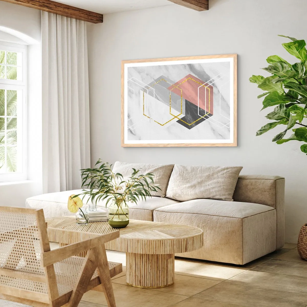 Plakat i ramme af lyst egetræ - Kædesammensætning - 70x50 cm