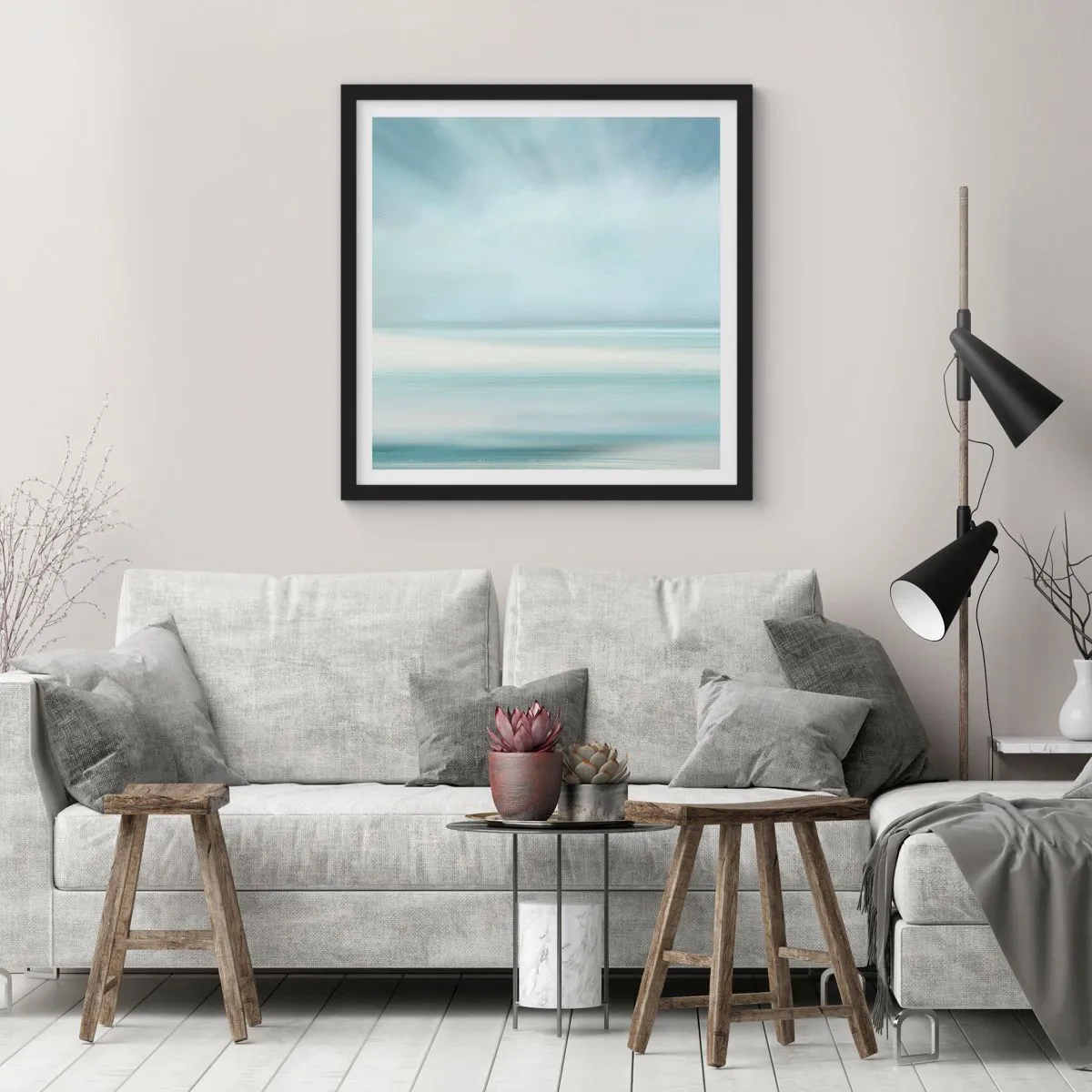 Plakat i sort ramme - Fred hele vejen til horisonten - 30x30 cm