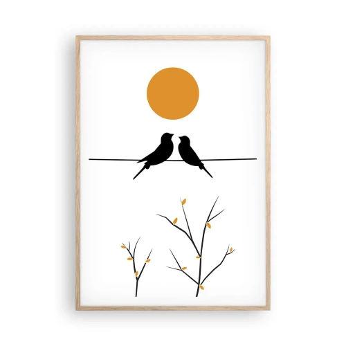 Plakat i ramme af lyst egetræ - Nattergal - 70x100 cm