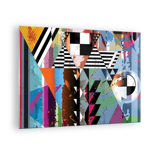Billede på glas - Geometrisk abstraktion med en række forskellige former og farver - 70x50cm - Geometrisk og organisk - Moderne vægdekoration til stue og soveværelse ARTTOR