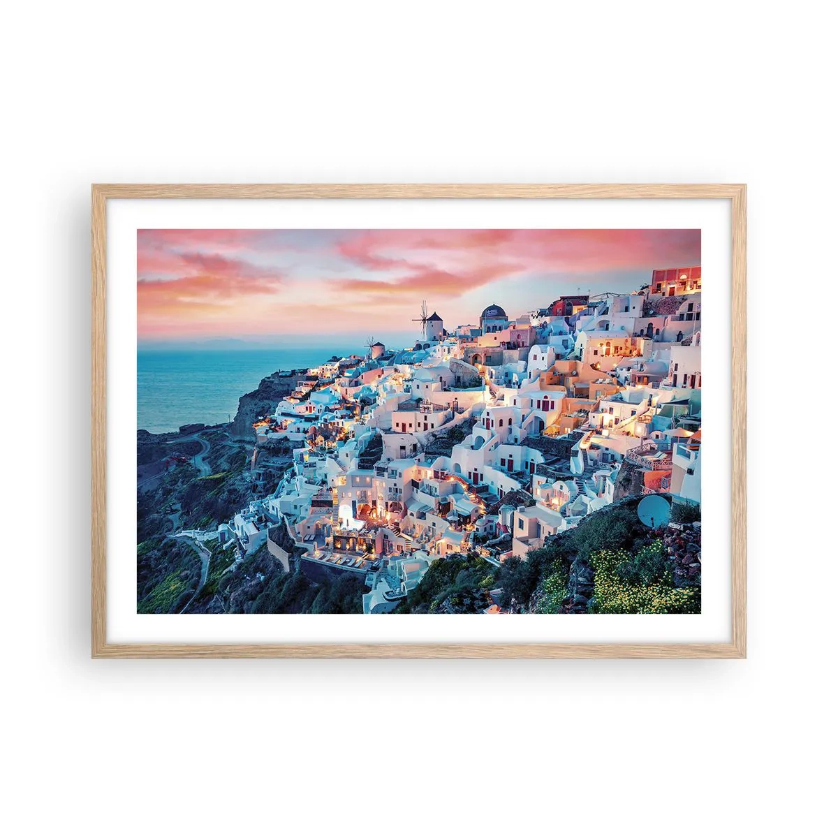 Plakat i ramme af lyst egetræ - Din store græske ferie - 70x50 cm