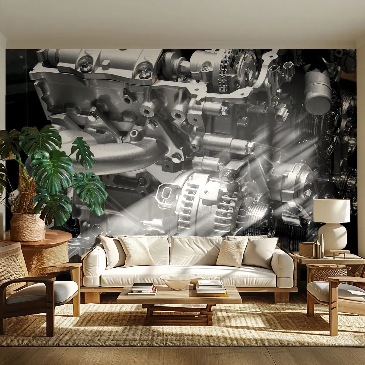 Fototapet Standard Eco - Stål, smuk, stærk - Automotive, Bil motor, 3D - 400x280 cm