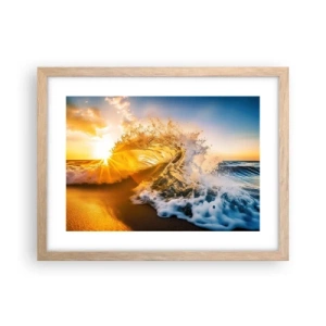 Plakat i ramme af lyst egetræ - Leg på sandet - 40x30 cm