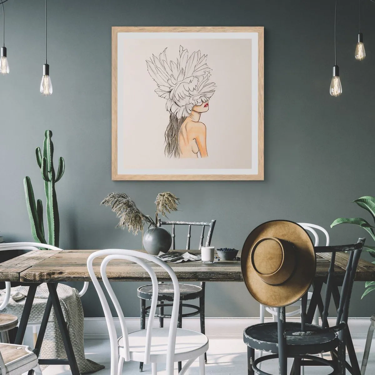 Plakat i ramme af lyst egetræ - Skønhed kronet - 30x30 cm