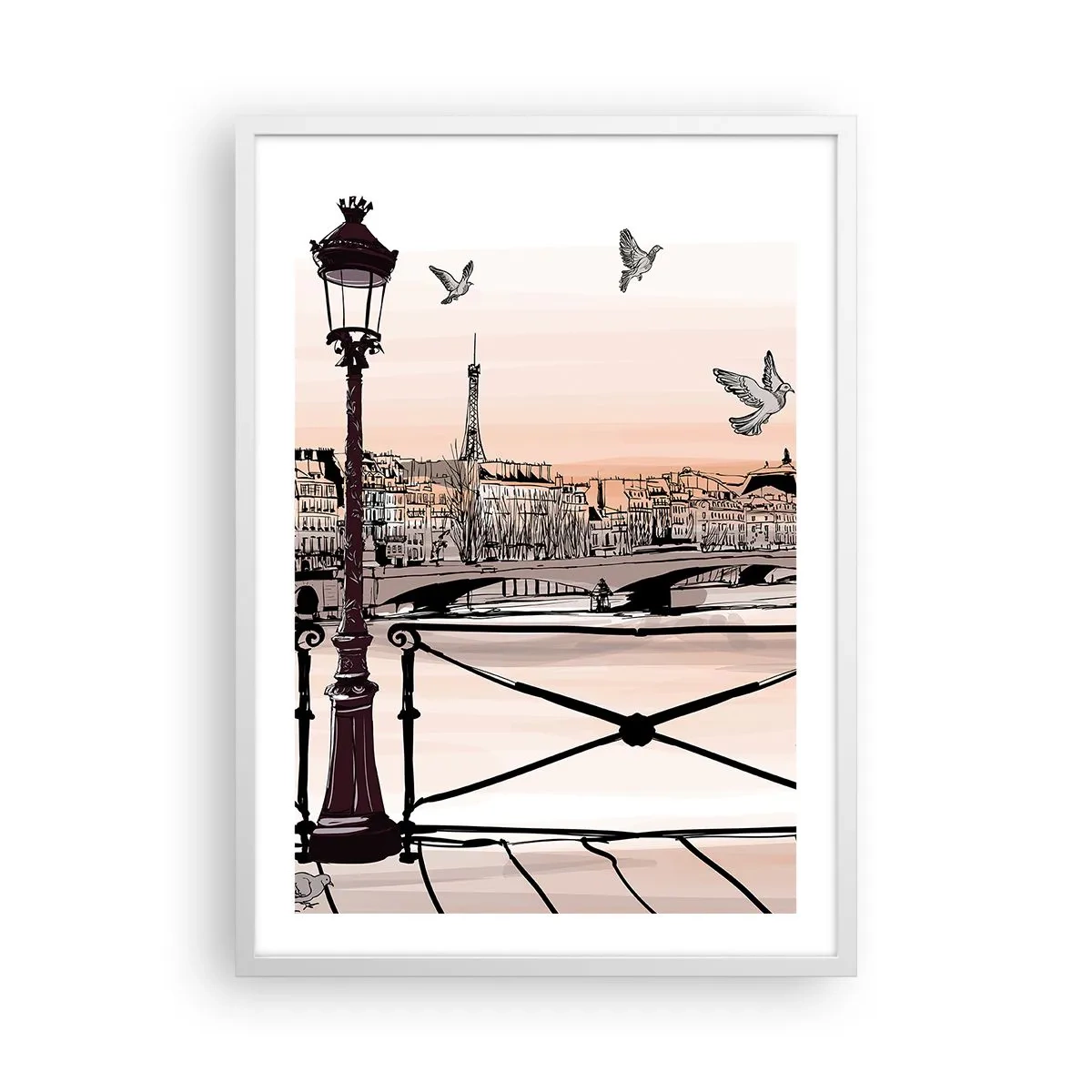 Plakat i hvid ramme - Over Paris' hustage - 50x70 cm