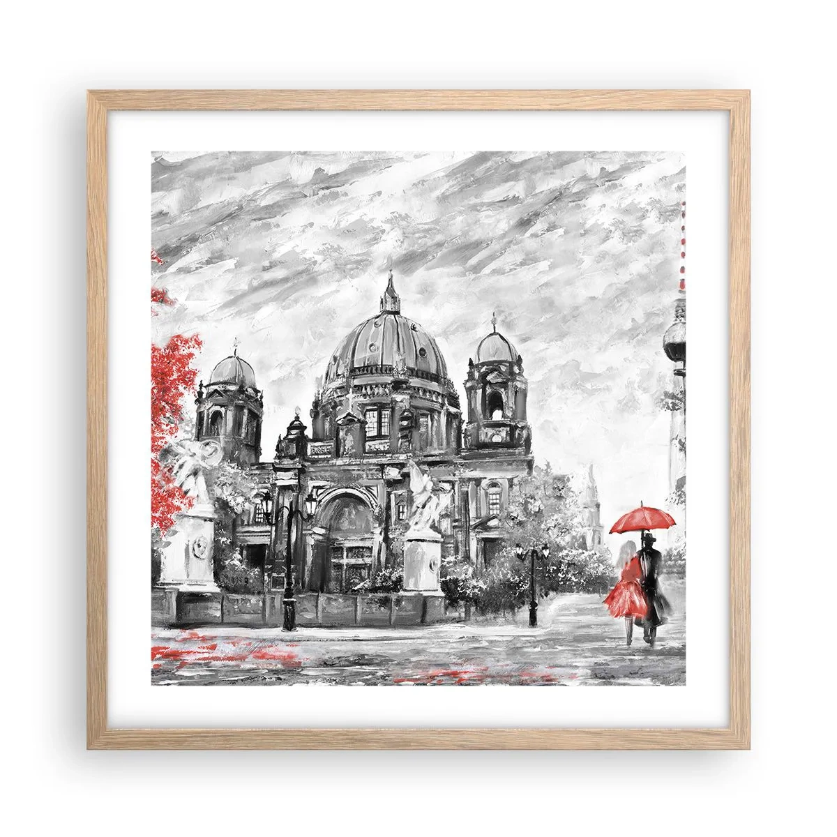 Plakat i ramme af lyst egetræ - Møde i Berlin - 50x50 cm