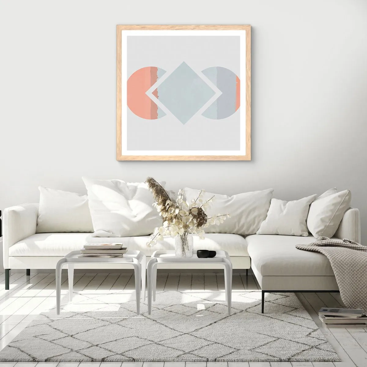 Plakat i ramme af lyst egetræ - Situationen er klar - 40x40 cm