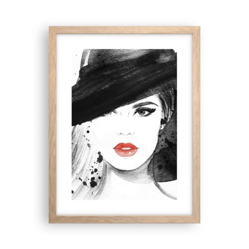 Plakat i ramme af lyst egetræ - Dame i sort - 30x40 cm