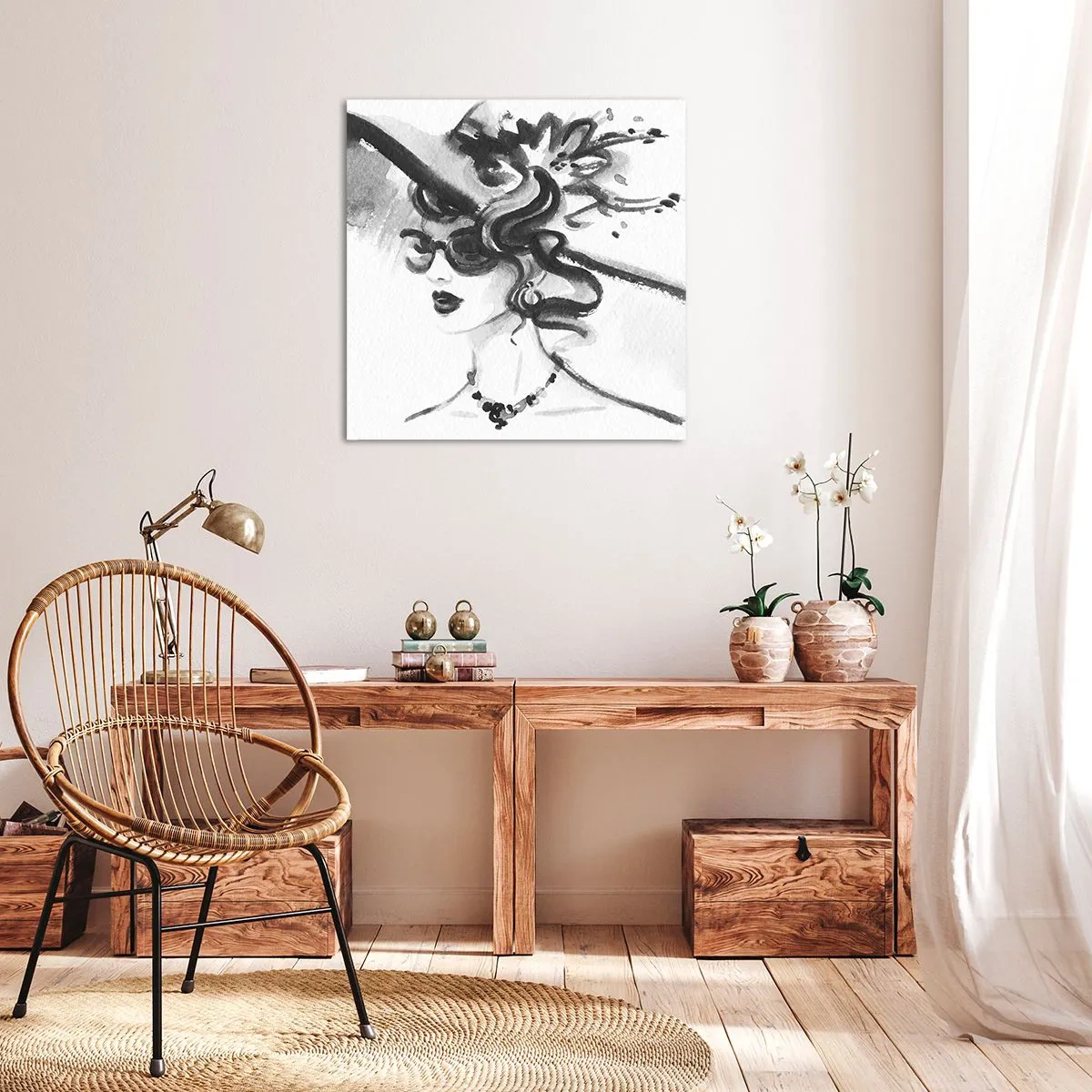 Lærredstryk - Billede på lærred - Dame med karakter - 60x60 cm