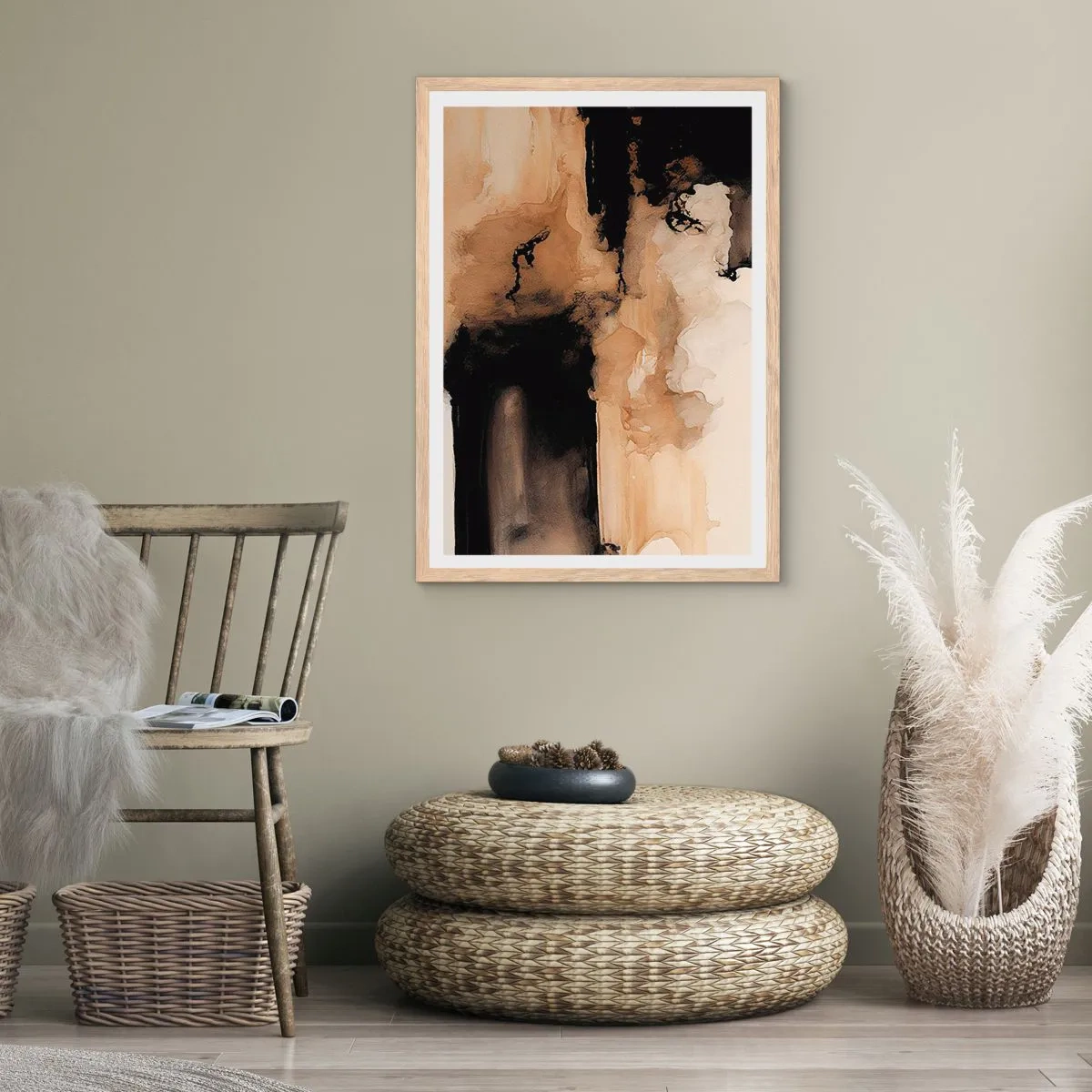 Plakat i ramme af lyst egetræ - En spændende abstraktion - 70x100 cm