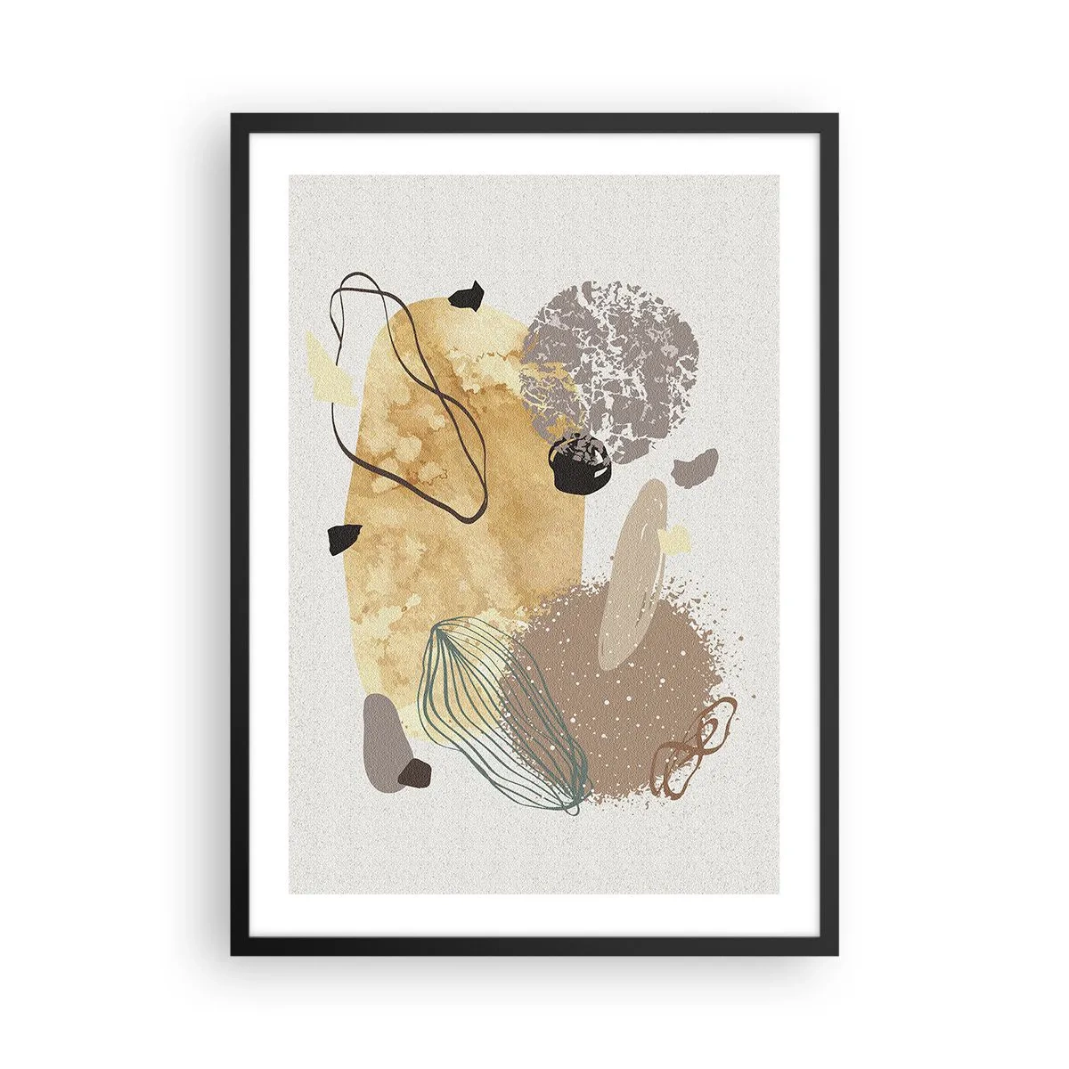 Plakat i sort ramme - Abstrakt komposition i naturlige nuancer - 50x70cm - Anvendt plumkologi - Moderne vægdekoration til stue og soveværelse ARTTOR