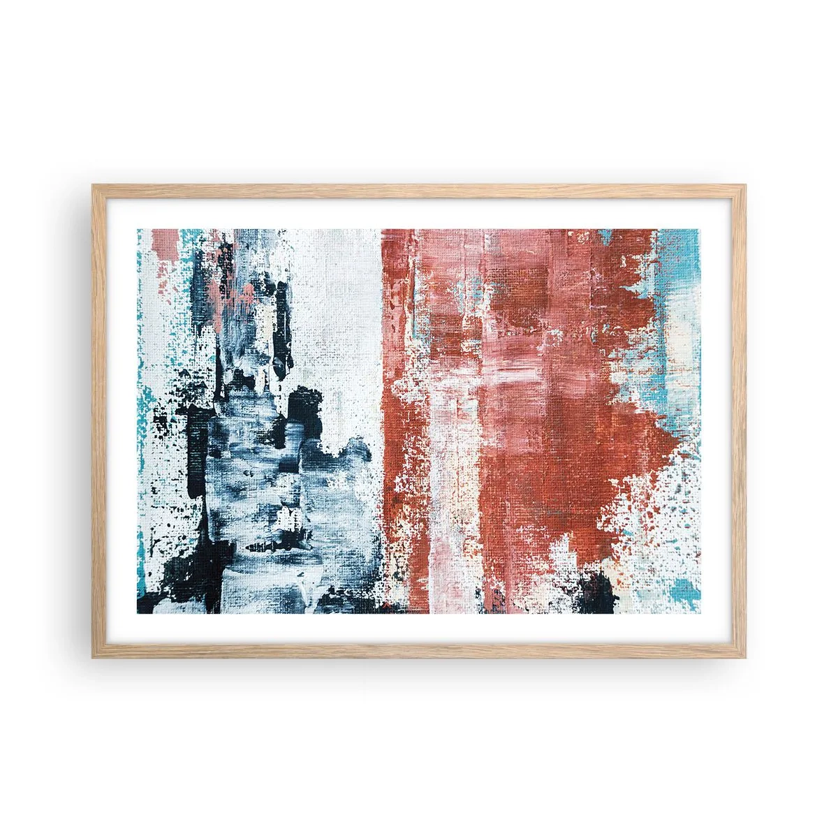 Plakat i ramme af lyst egetræ - Abstrakt halvt og halvt - 70x50 cm