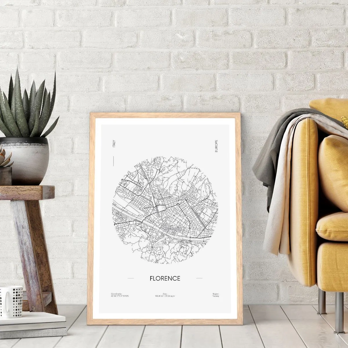 Plakat i ramme af lyst egetræ - Anatomi af Firenze - 40x50 cm