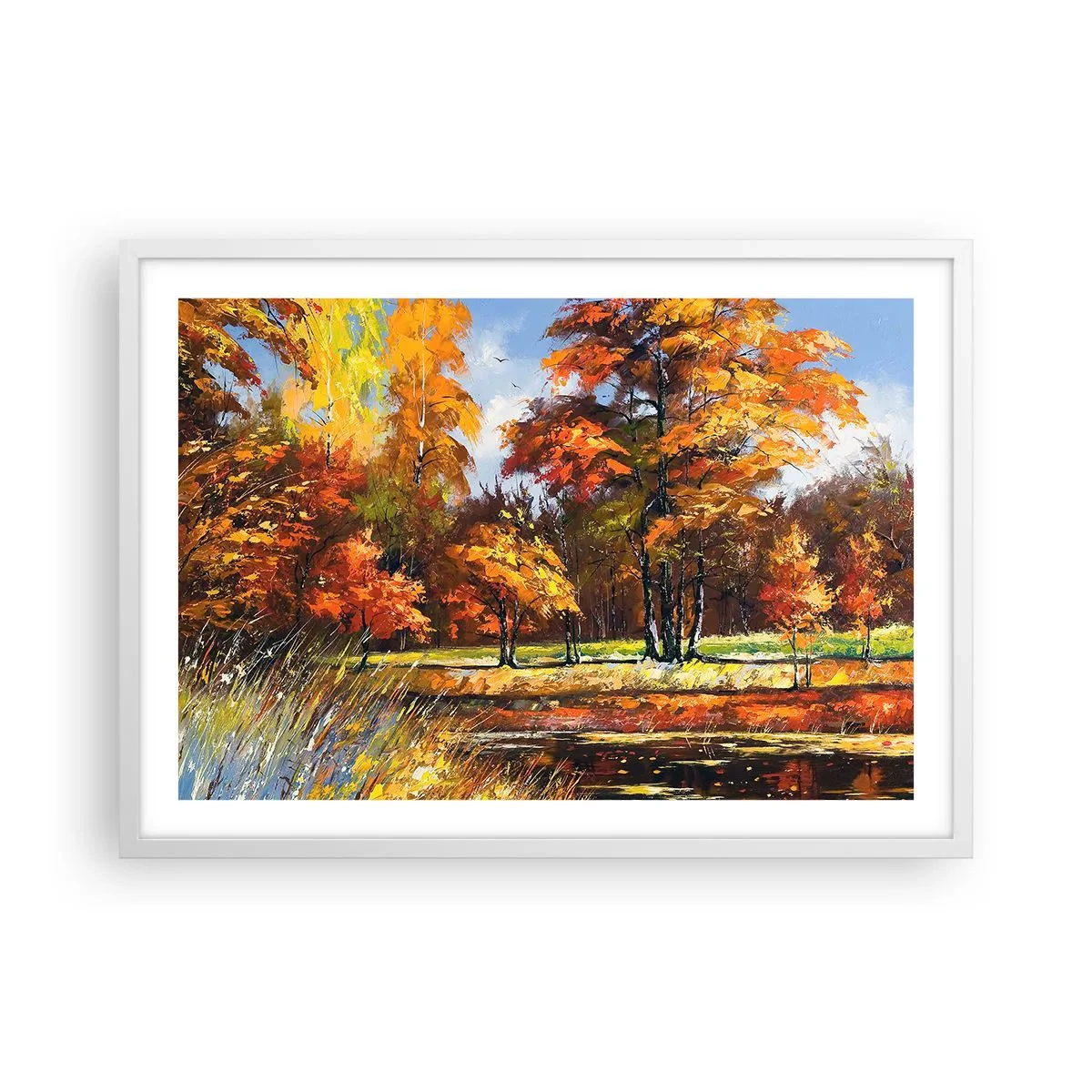 Plakat i hvid ramme - Landskab i guld og bronze - 70x50 cm