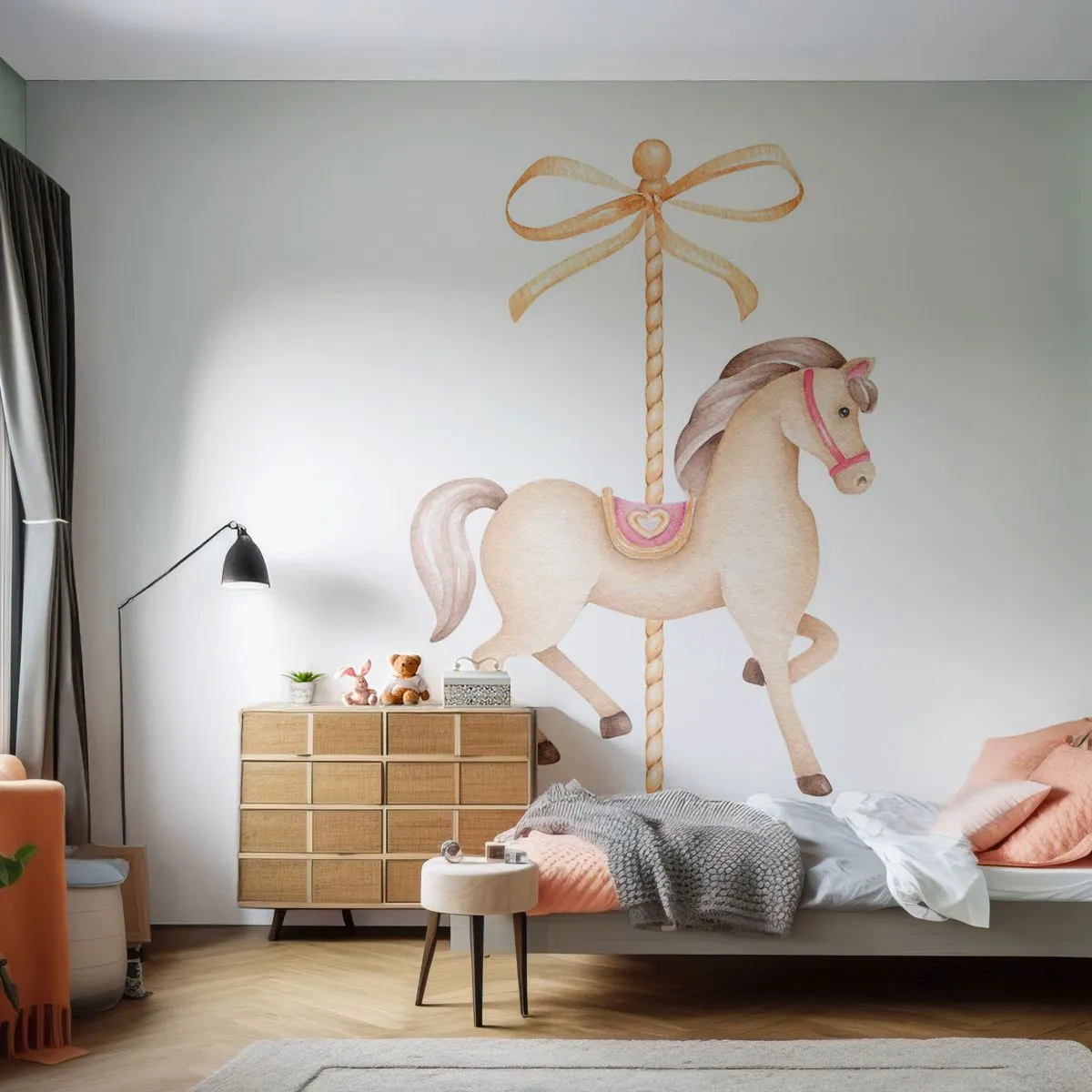 Fototapet Premium Sand - Med et yndefuldt trav - Hest, Merry-go-round, Pigeagtig - 100x70 cm