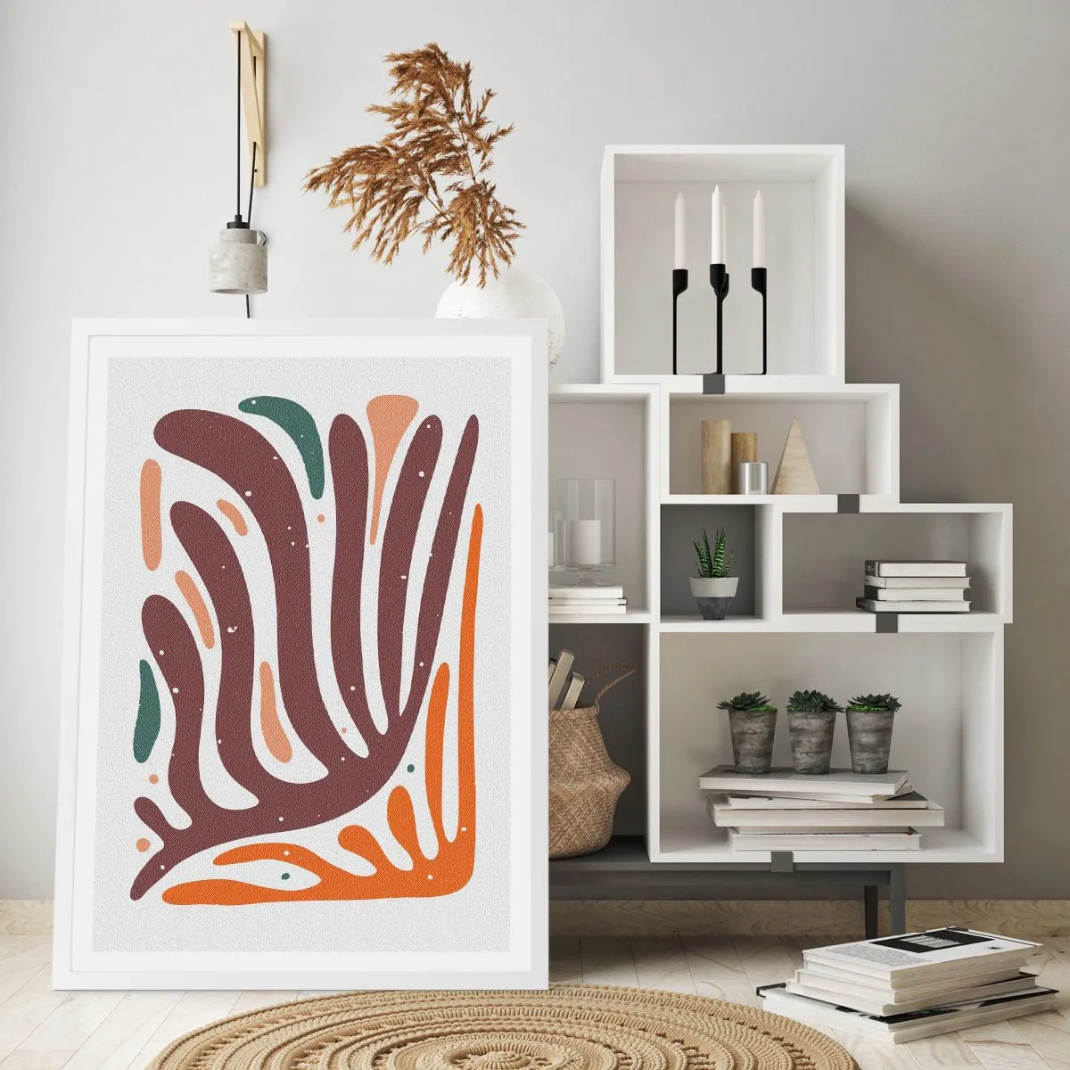Plakat i hvid ramme - Strålende organisk komposition - 61x91 cm