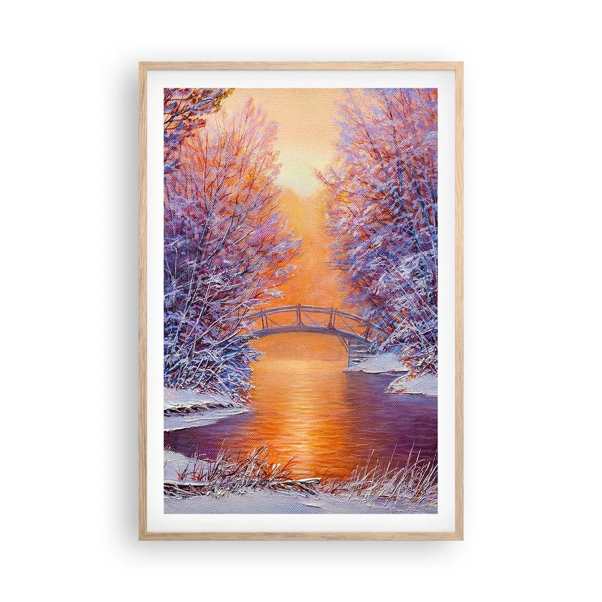 Plakat i ramme af lyst egetræ - Lad os mødes her - 61x91 cm