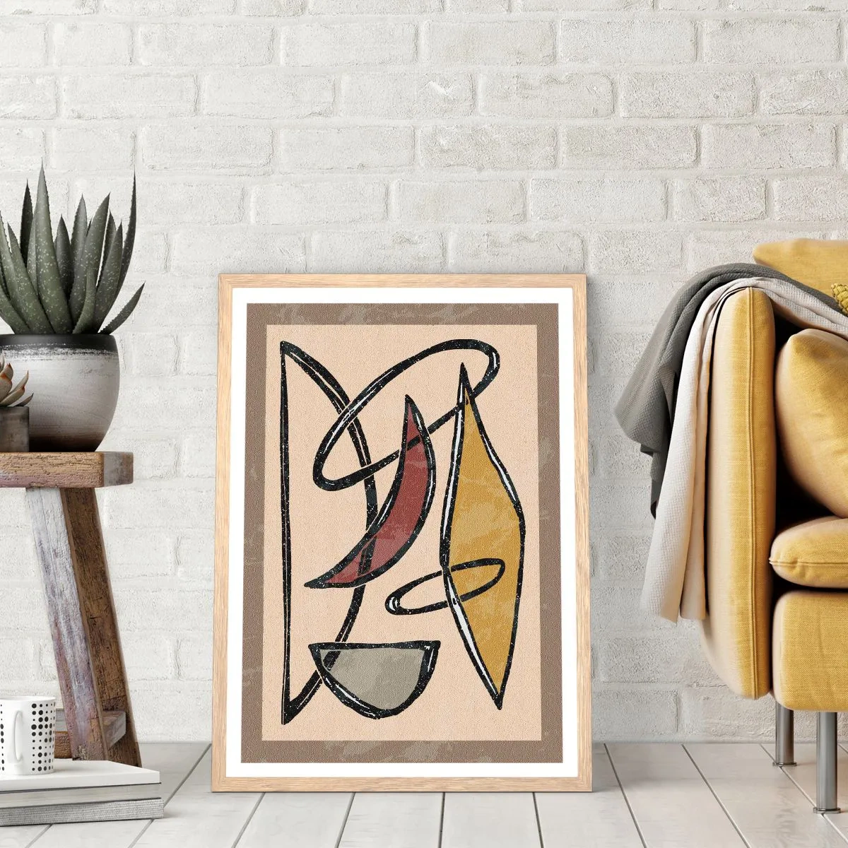 Plakat i ramme af lyst egetræ - Komposition - buer og ovaler - 70x100 cm
