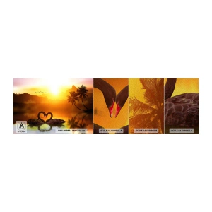 Prøve Fototapet Premium Sand - Alt til parring - Hjerte, Svaner, Kokospalme - 100x30 cm