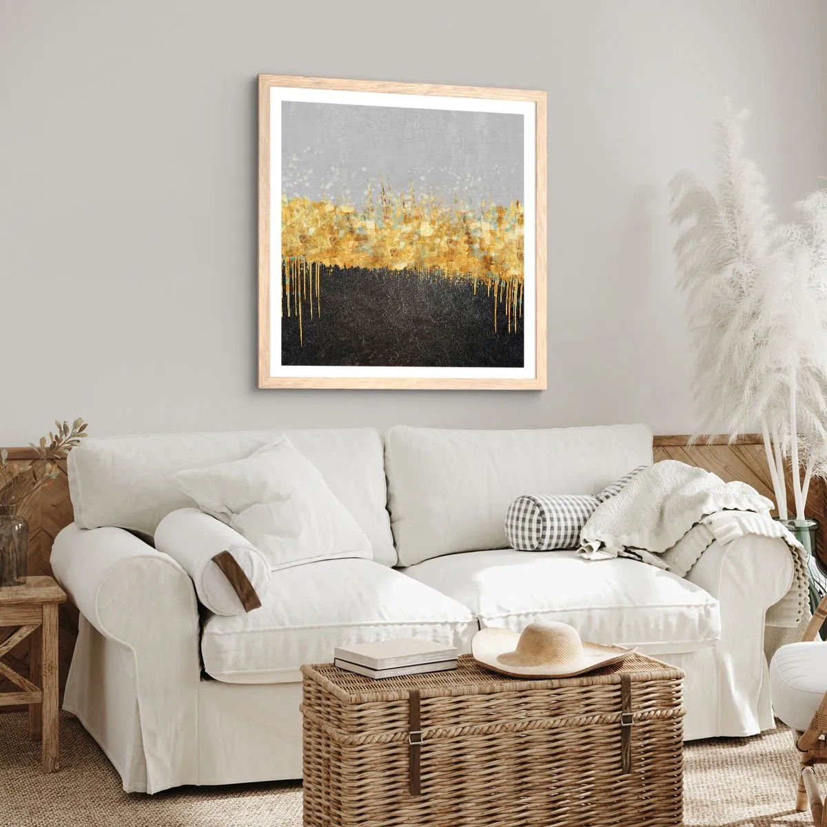 Plakat i ramme af lyst egetræ - Indad og opad - 60x60 cm