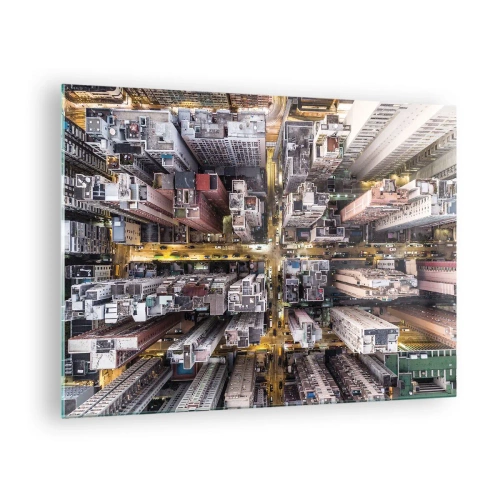 Billede på glas - Et fugleperspektiv over metropolen - 70x50cm - Hilsner fra Hong Kong - Moderne vægdekoration til stue og soveværelse ARTTOR