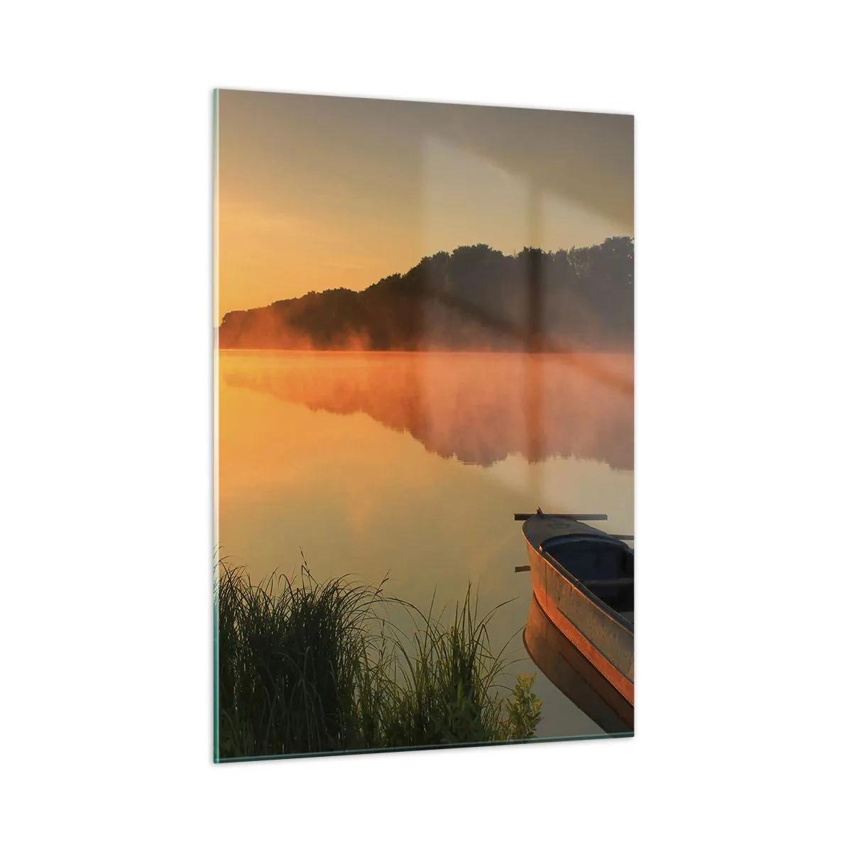 Billede på glas - Solopgang over vand som en spejlplade - 50x70 cm