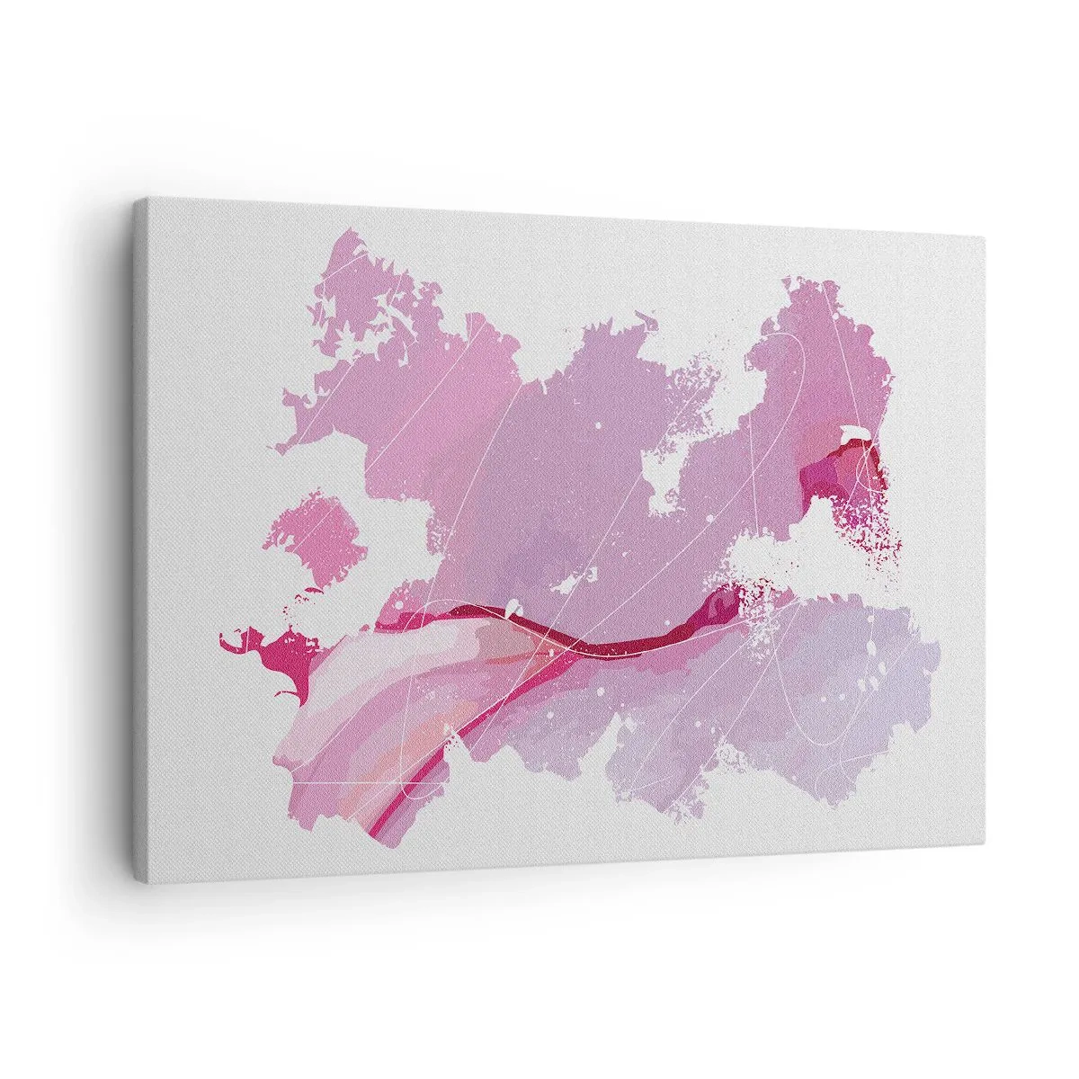 Lærredstryk - Billede på lærred - Abstrakt verdenskort i lyserøde nuancer - 70x50cm - Kort over en lyserød verden - Moderne vægdekoration til stue og soveværelse ARTTOR