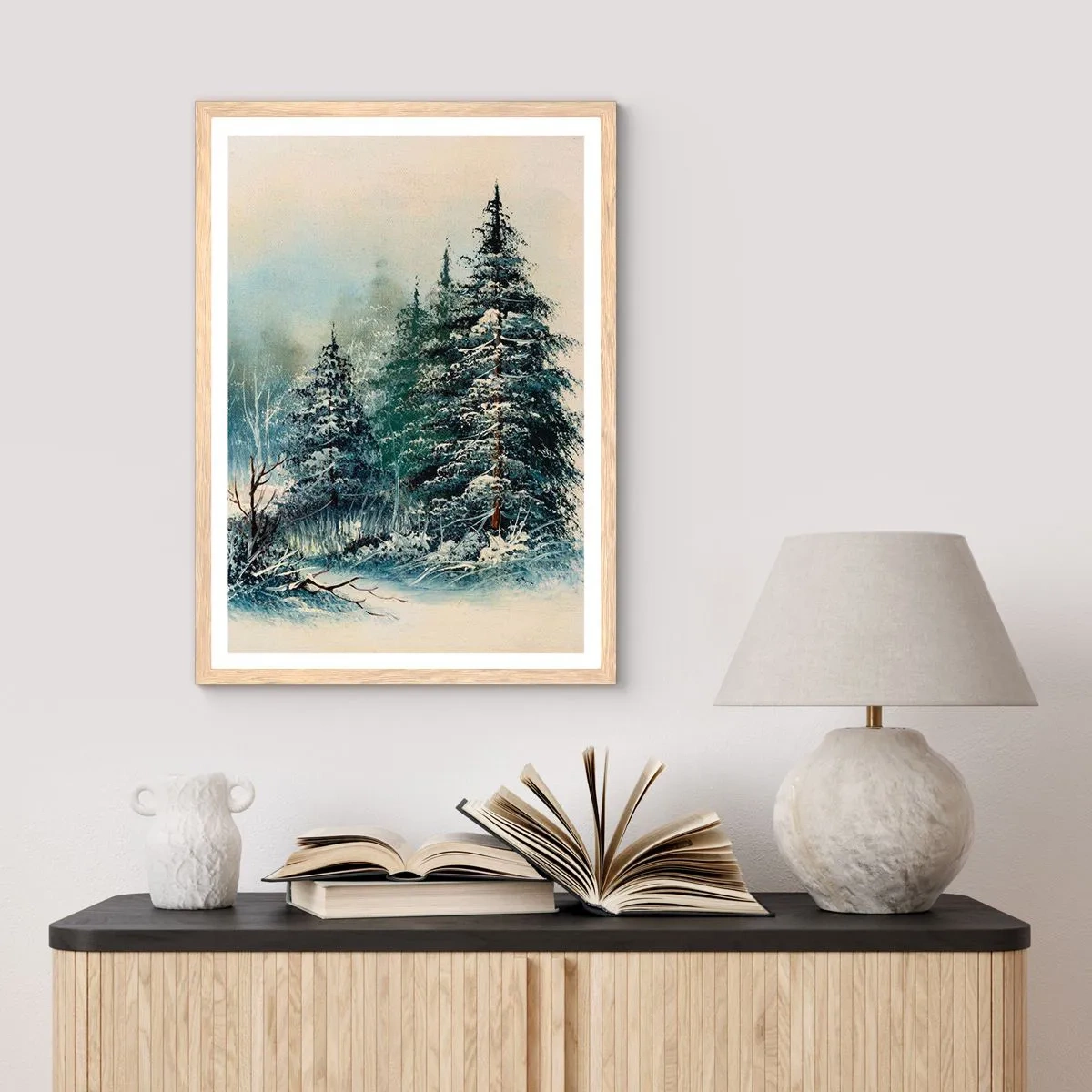 Plakat i ramme af lyst egetræ - Klar til jul - 30x40 cm