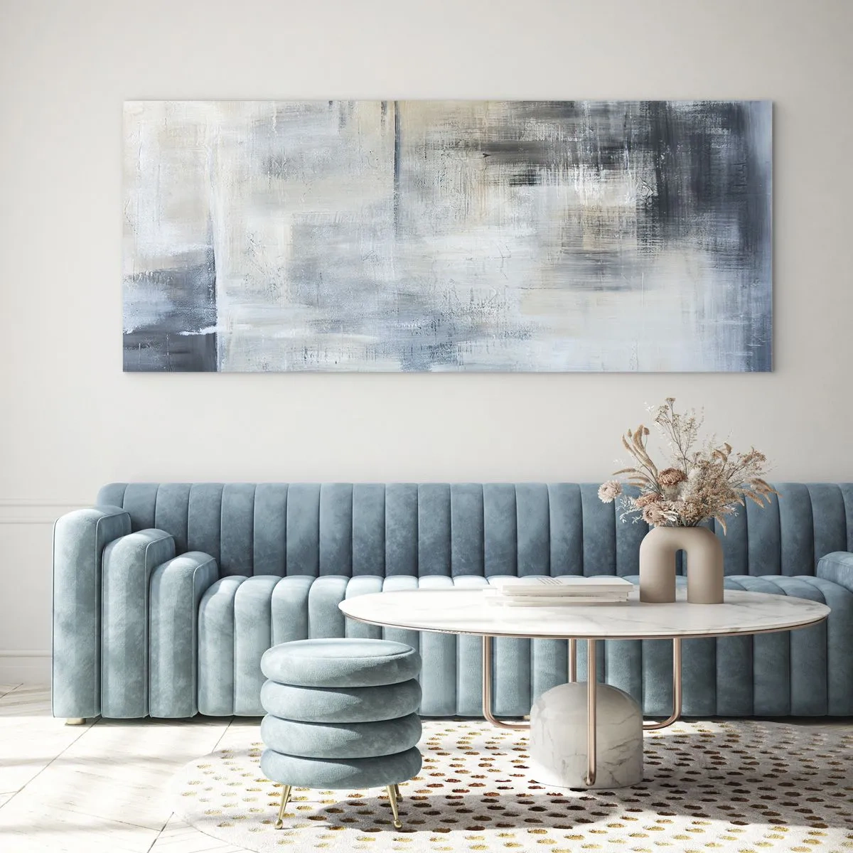 Billede på glas - Bag et slør af blåt - 120x50 cm