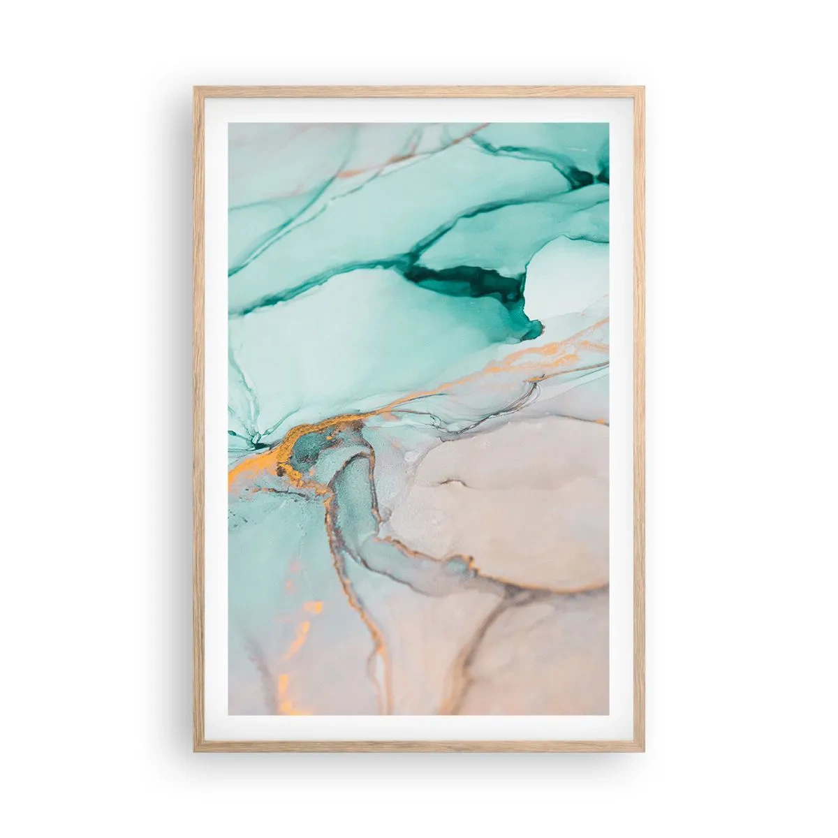 Plakat i ramme af lyst egetræ - Dans af former og farver - 61x91 cm