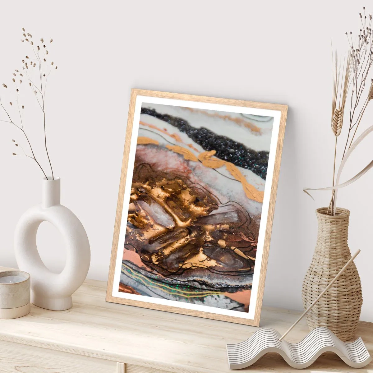 Plakat i ramme af lyst egetræ - Jord element - 40x50 cm