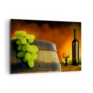 Lærredstryk - Billede på lærred - Stilleben med en flaske vin og en drueklaske - 100x70 cm